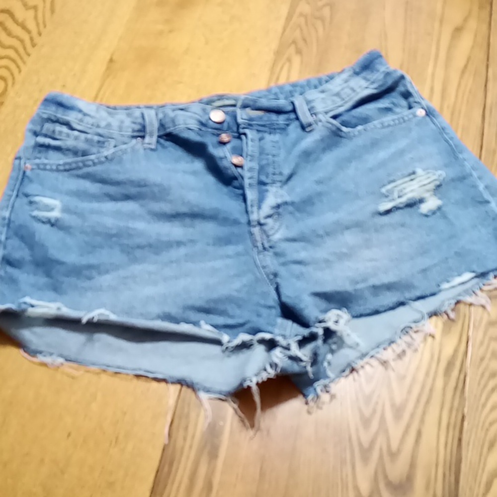 WILD FABLE Jeans Shorts Womens 12 BLUE Button Fly High Rise Cut Off Used Casual
